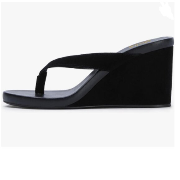miss left Black Open Toe Flip Flops Wedge High Heel Slip on Mule Slippers - Picture 1 of 8